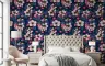 Dark Blue Floral Wallpaper with Pink Blossoms 3