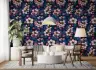 Dark Blue Floral Wallpaper with Pink Blossoms 1