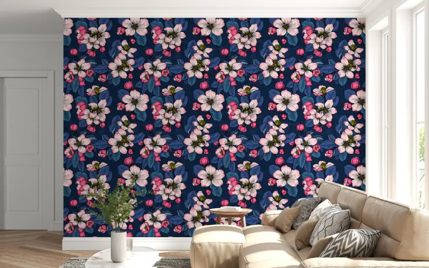Apple Blossom on Dark Blue Wallpaper