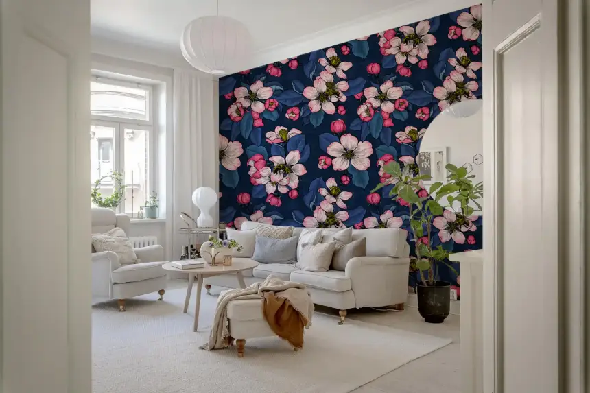 Apple Blossom on Dark Blue Wallpaper