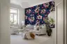 Dark Blue Floral Wallpaper with Pink Blossoms 5