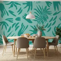 Teal Organic Botanical Shapes Wallpaper Mural