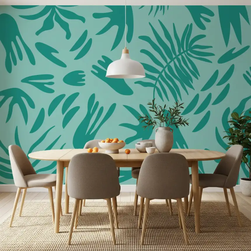 Aqua Botanical Flow Wall Mural