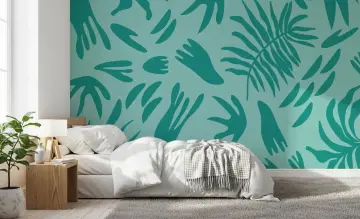 Teal Organic Botanical Shapes Wallpaper Mural