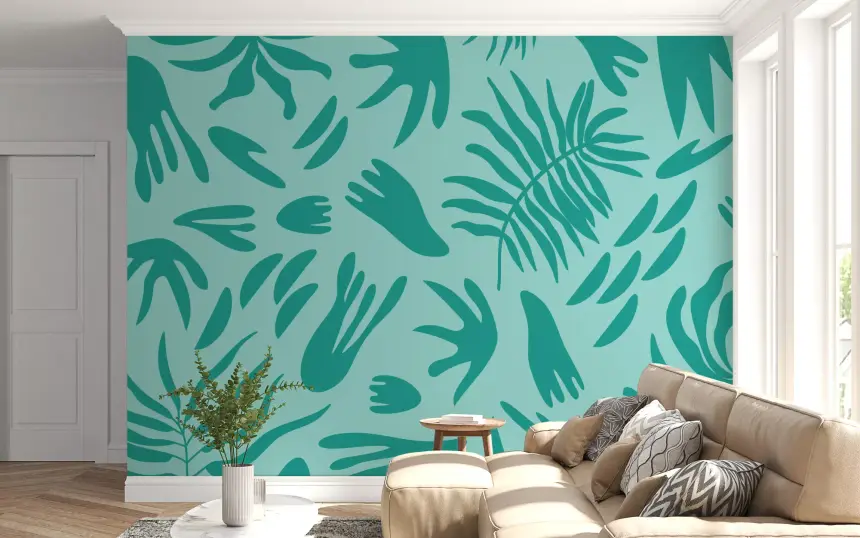 Aqua Botanical Flow Wall Mural