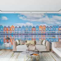 Colourful Waterfront Cottage Row Wallpaper