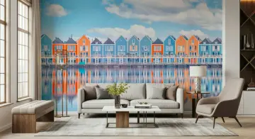 Colourful Waterfront Cottage Row Wallpaper