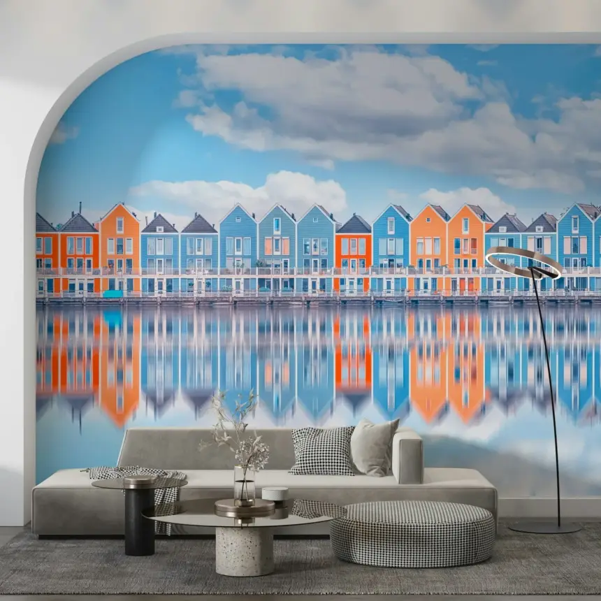 Aqua Cottage Row Wall Mural