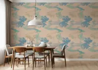 Abstract Aqua and Blue Floral Wallpaper