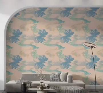 Abstract Aqua and Blue Floral Wallpaper