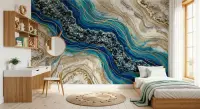 Blue Gold Geode Abstract Wall Mural