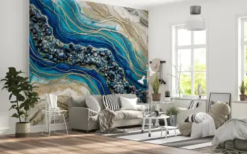 Blue Gold Geode Abstract Wall Mural