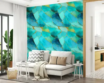 Teal and Gold Geode Marble Wallpaper