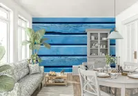 Distressed Blue Wood Plank Wallpaper