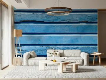 Distressed Blue Wood Plank Wallpaper