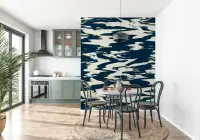 Navy and Cream Abstract Swirls Wallpaper