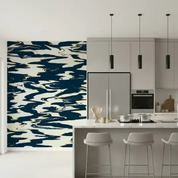 Navy and Cream Abstract Swirls Wallpaper