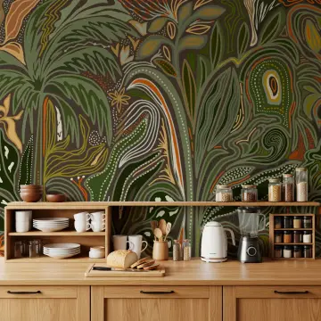 Olive Ochre Abstract Organic Flow Wallpaper Mural