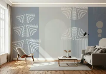 Geometric Arc Wall Mural in Blue and Grey