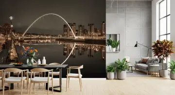 Cityscape Arch Bridge Night Wall Mural