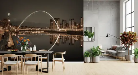 Cityscape Arch Bridge Night Wall Mural