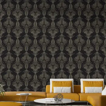 Charcoal Silver Art Deco Plume Wallpaper