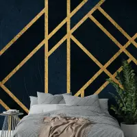 Geometric Gold and Navy Blue Textured Wallpaper