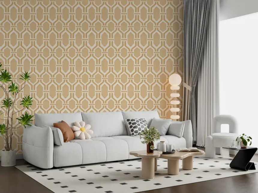 Art Deco Trellis Sand Wallpaper