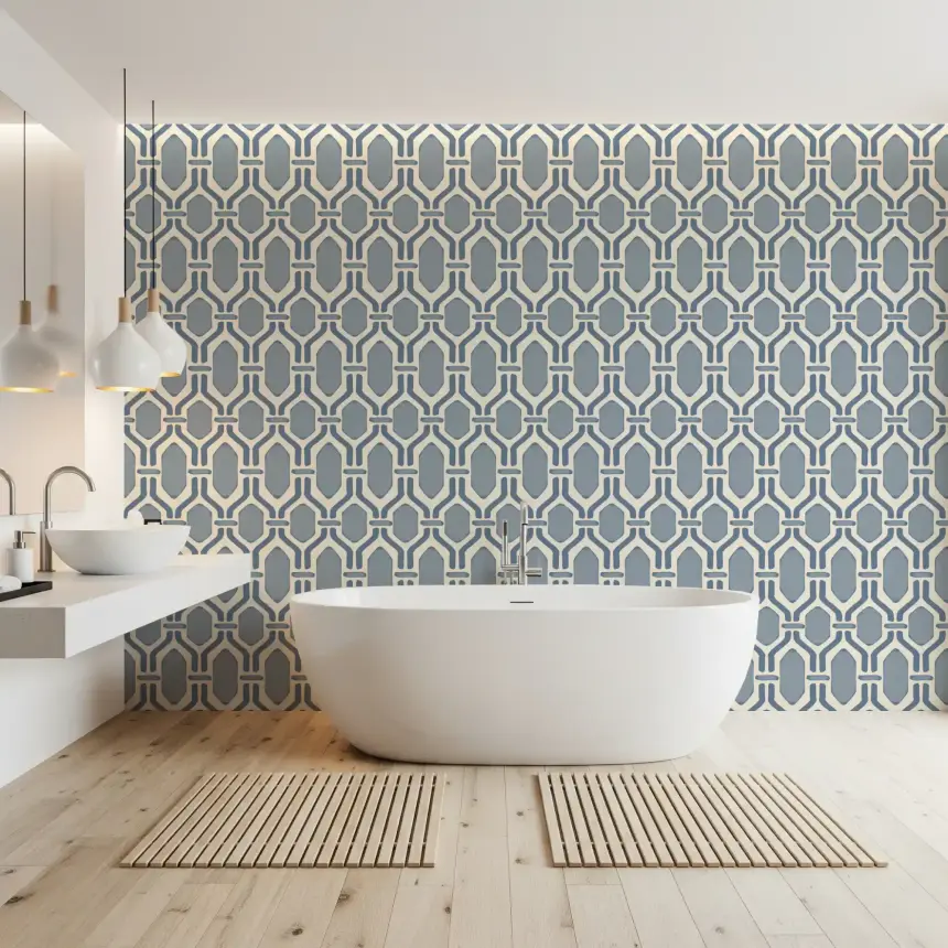 Art Deco Trellis Slate Blue Wallpaper