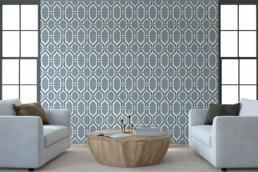 Art Deco Trellis Slate Blue Wallpaper