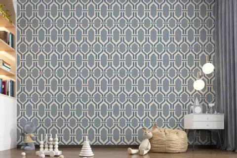 Interlocking Geometric Slate Blue Wallpaper