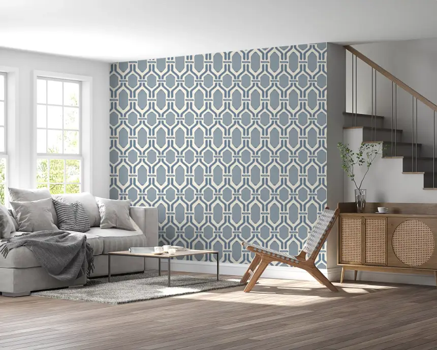 Art Deco Trellis Slate Blue Wallpaper