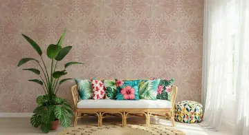 Art Nouveau Butterfly Floral Wallpaper in Dusty Pink