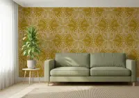 Art Nouveau Butterfly Mustard Yellow Wallpaper
