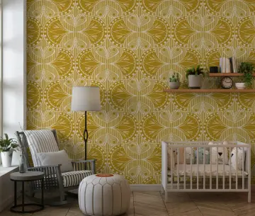 Art Nouveau Butterfly Mustard Yellow Wallpaper