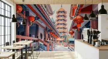Asian Pagoda Street Wall Mural