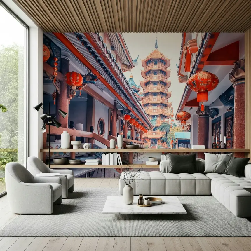Asian Temple Vista Wall Mural