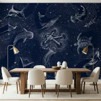 Indigo Starry Abyss Marine Life Astronaut Wallpaper
