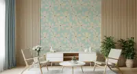 Aqua Beige Mid Century Pinwheel Grid Wallpaper