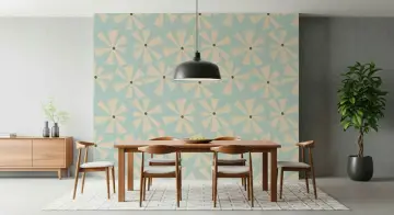 Aqua Beige Mid Century Pinwheel Grid Wallpaper