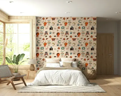 Teal Orange Atomic Kitsch Icons Wallpaper