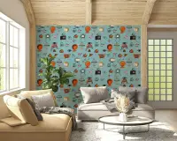 Teal Mid-Century Kitsch Atomic Age Icons Wallpaper