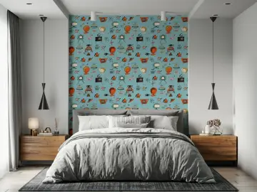 Teal Mid-Century Kitsch Atomic Age Icons Wallpaper