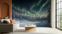 Northern Lights Winter Landscape Wall Mural