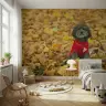 Dog in Red Sweater Autumn Leaves Wall Mural 3