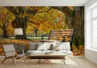 Autumn Park Bench Scenic Wall Mural