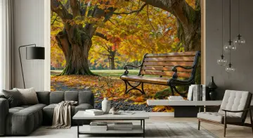 Autumn Park Bench Scenic Wall Mural