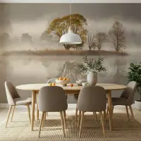 Misty Lake Autumn Tree Wall Mural
