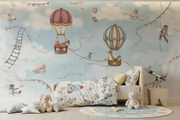 Whimsical Animals Hot Air Balloon Wall Mural