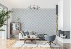 Blue and Beige Checkered Wave Wallpaper